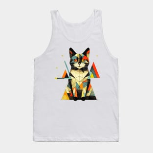 Geometric Cat Funny Abstract Cat Tank Top